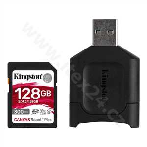KINGSTON SDHC 128GB Canvas React Plus UHS-II V90 (čtení/zápis: 300/260MB/s) + čtečka