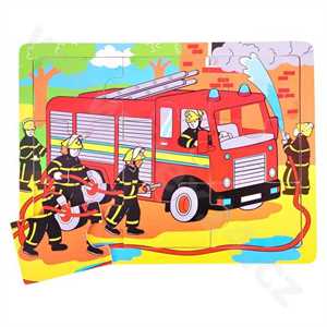 Bigjigs Toys Dřevěné puzzle hasiči 9 dílků