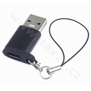 Adaptér USB3.0 A male - USB-C Female, černý s očkem na zavěšení
