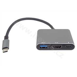 Adaptér USB-C na HDMI + USB3.0 + PD, rozlišení 4K a FULL HD 1080p - rozbalené / použité