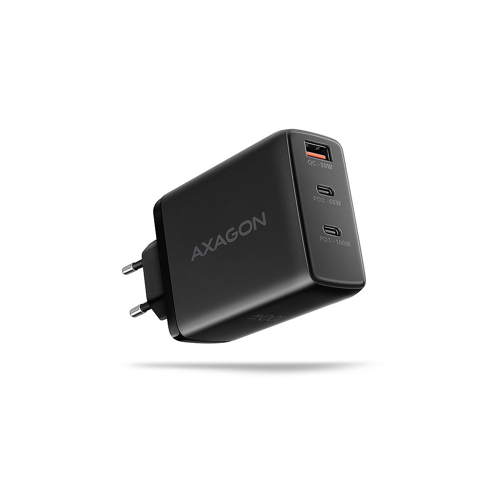 AXAGON ACU-DPQ100, GaN nabíječka do sítě 100W, 3x port (USB-A + dual USB-C), PD3.0/PPS/QC4+/Apple