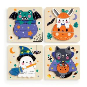 Mudpuppy Dřevěné puzzle sada 4 puzzle Halloween